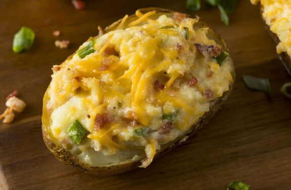 Potato Wedges with Crumbled Bacon and Blue Cheese