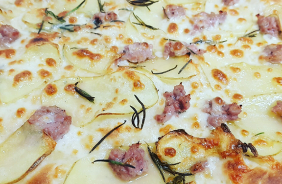 Potato, Sausage, and Rosemary Pizza
