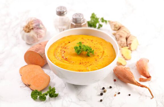 Creamy Sweet Potato &amp; Parsnip Soup with Ginger