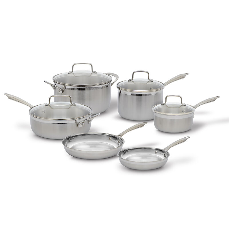 Batterie de cuisine en acier inoxydable 10 pi&egrave;ces &ndash; triple &eacute;paisseur classique, , medium