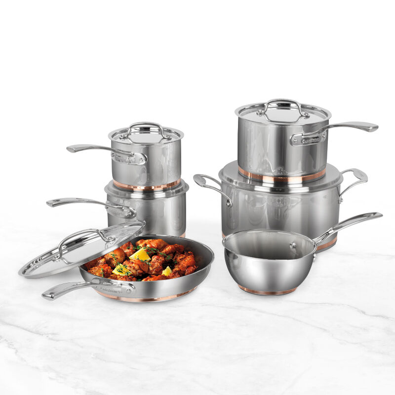 Batterie de cuisine 11 pi&egrave;ces, en acier inoxydable avec couche de cuivre, , medium