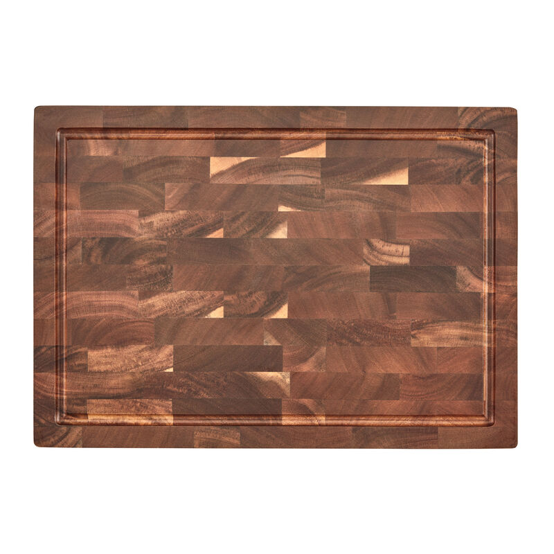17" Reversible End Grain Acacia Wood Cutting Board with Juice Well, , medium