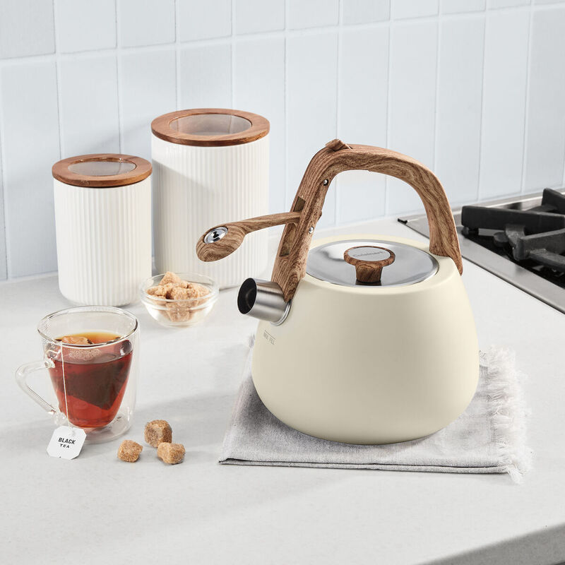 2 Qt. Cream Stainless Steel Tea Kettle