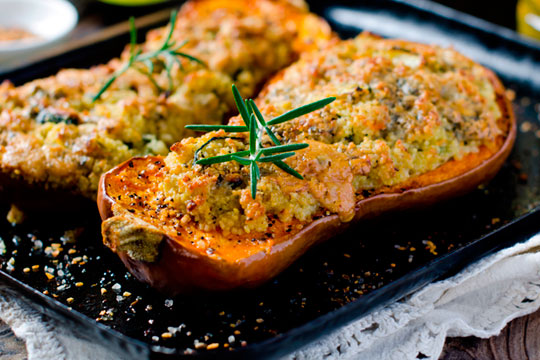 Roasted Buttercup Squash with Wild Rice Pilaf