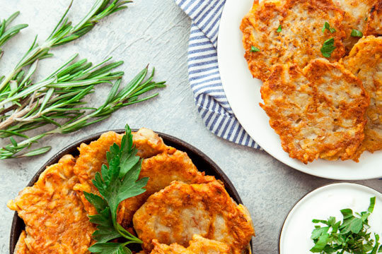 Potato Celeriac Latkes with Apple Plum Sauce