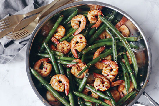 Haricots verts aux crevettes